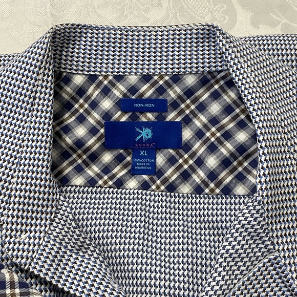 Egara Shirt Size XL Long Sleeve Mens Cotton Blue Check Non Iron Flip Cuff - Picture 2 of 7